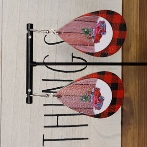 Red Truck Earrings with Buffalo Check Plaid